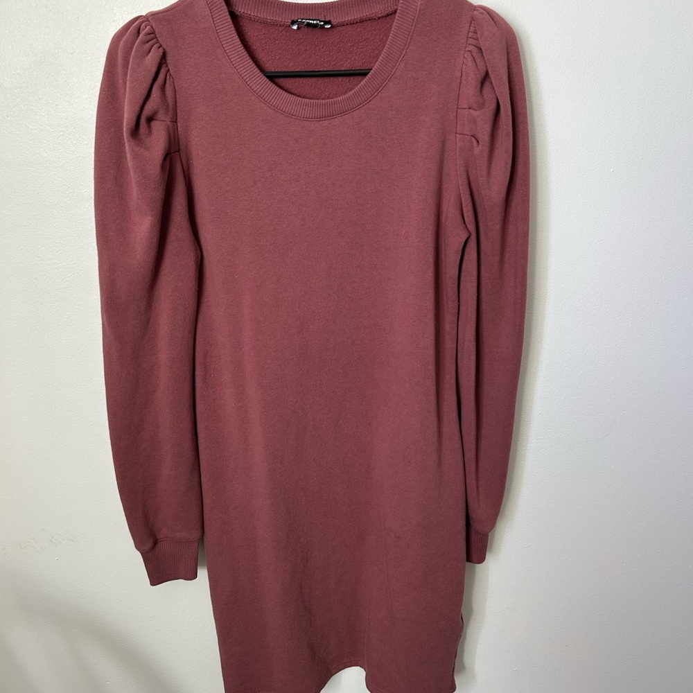Express Long Sleeve Puff Shoulder Knit Dress - Mauve Rose
